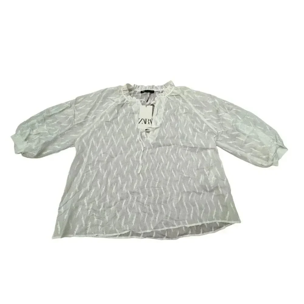 Zara Women Shirt Blouse Top L White Half Sleeve 3564/167 NWT